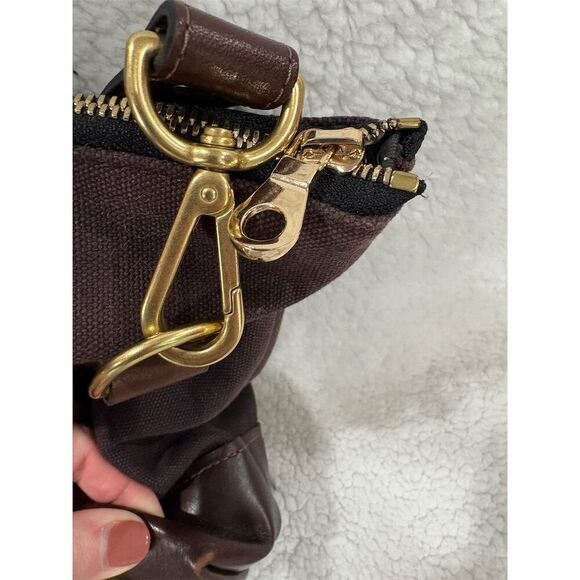 R. Riveter Dark Brown Leather Shoulder Bag Medium Striped Unisex Adults - Picture 9 of 12